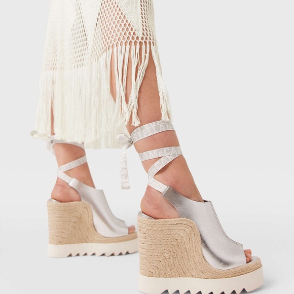 Stella McCartney Gaia Alter Mat Peeptoe Wedge Espadrilles - Picture 7 of 7